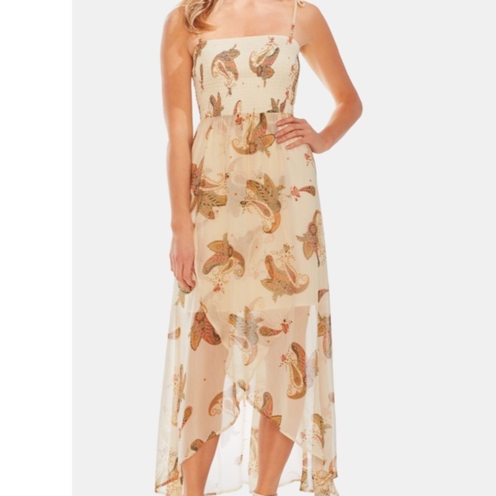 Vince Camuto Ivory Paisley Spaghetti Strap Sheath Hi Low Maxi Dress Size Small